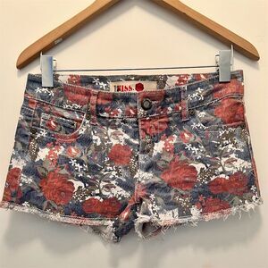 YMI Women's Floral Print Denim Cut-Off Shorts Multicolor Size M Casual